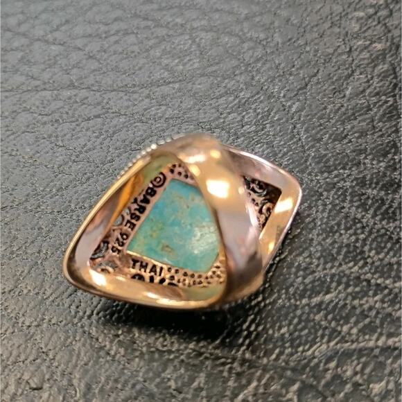 Barse Ring Size 7 Sterling Silver 925 Bronze Tone Turquoise Diamond Shape 1.3"L - Picture 5 of 6